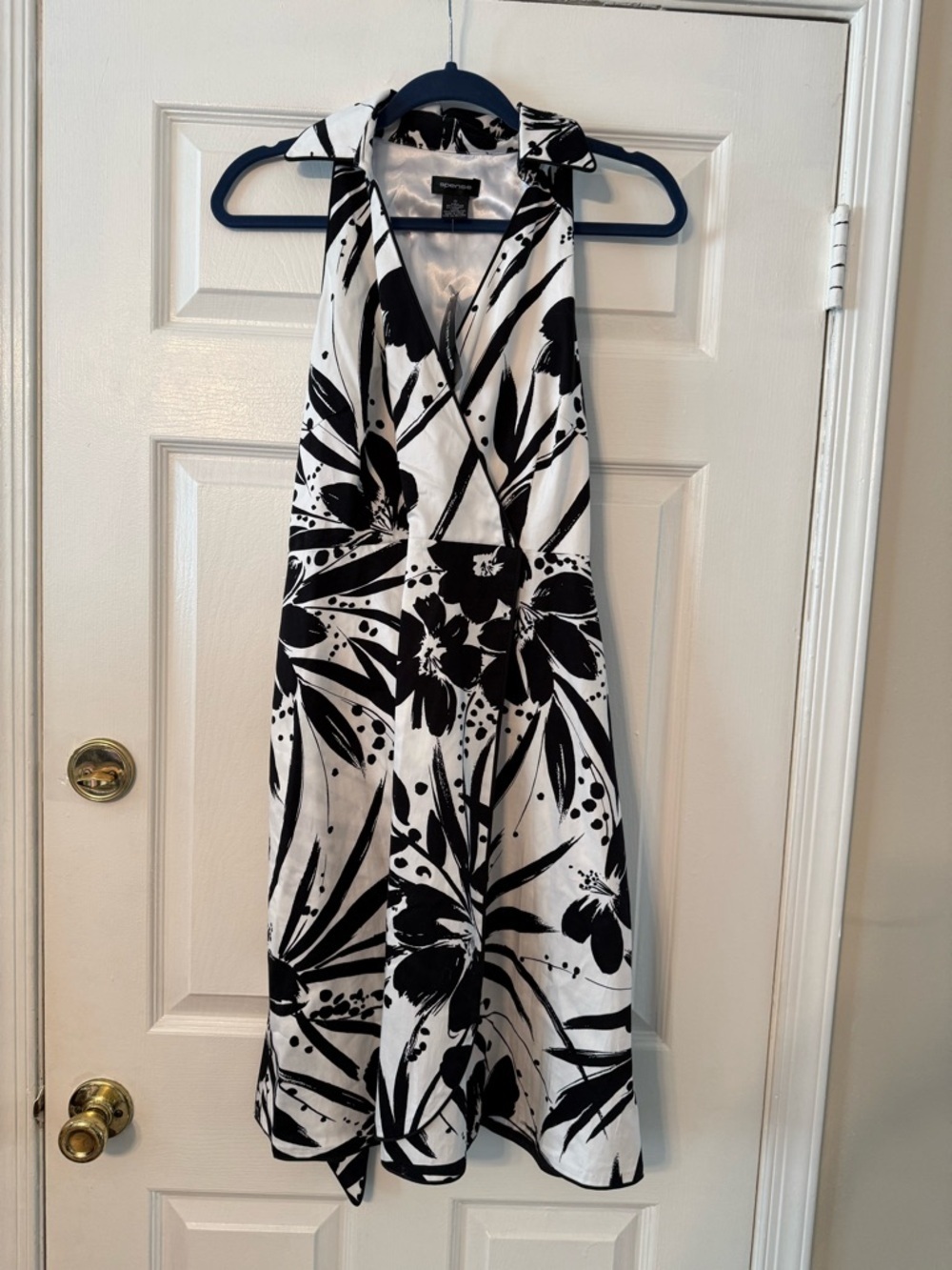 Spense Black and White One-Shoulder Floral Dress